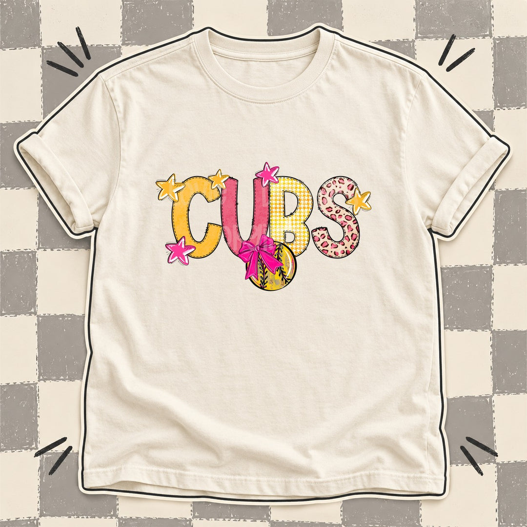 Cubs Mixed Doodle Softball Mascots – Stitched Softball DTF transfer mockup