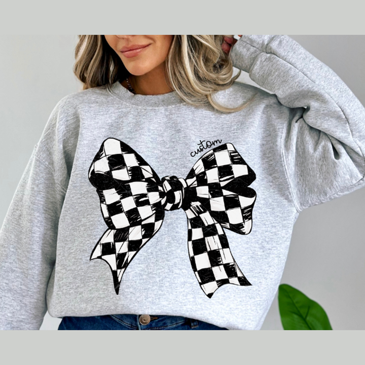 Custom Black and White Checker Bow – DTF Transfer – product image