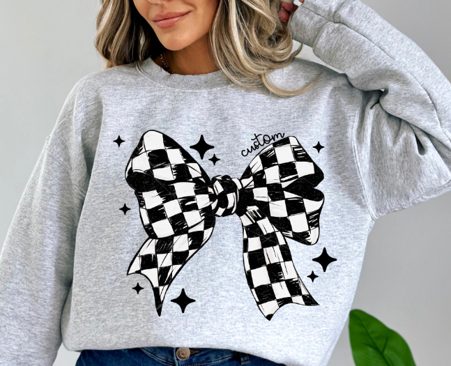 Custom Black and White Checker Bow with Stars DTF transfer design