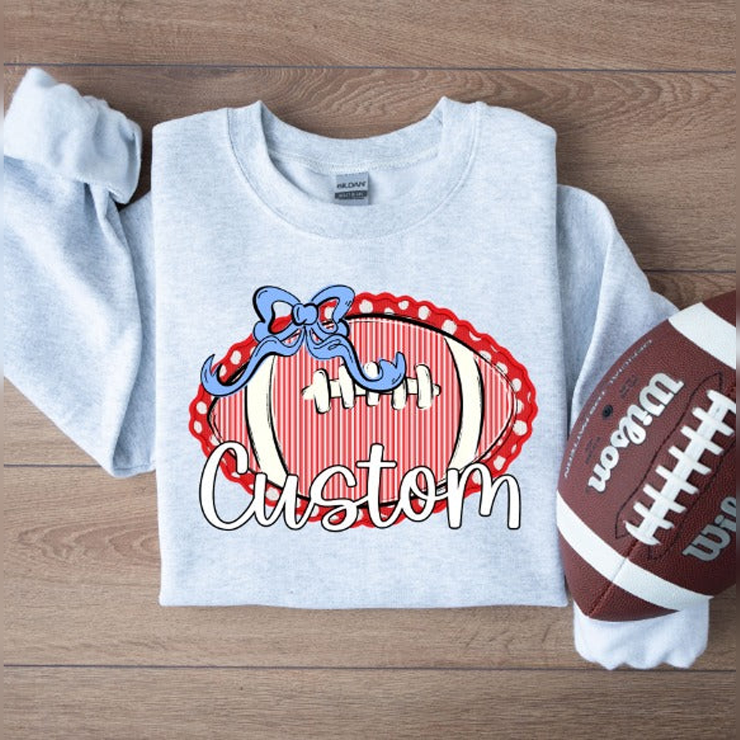 Custom Seersucker Football + Bow – DTF Transfer – product image