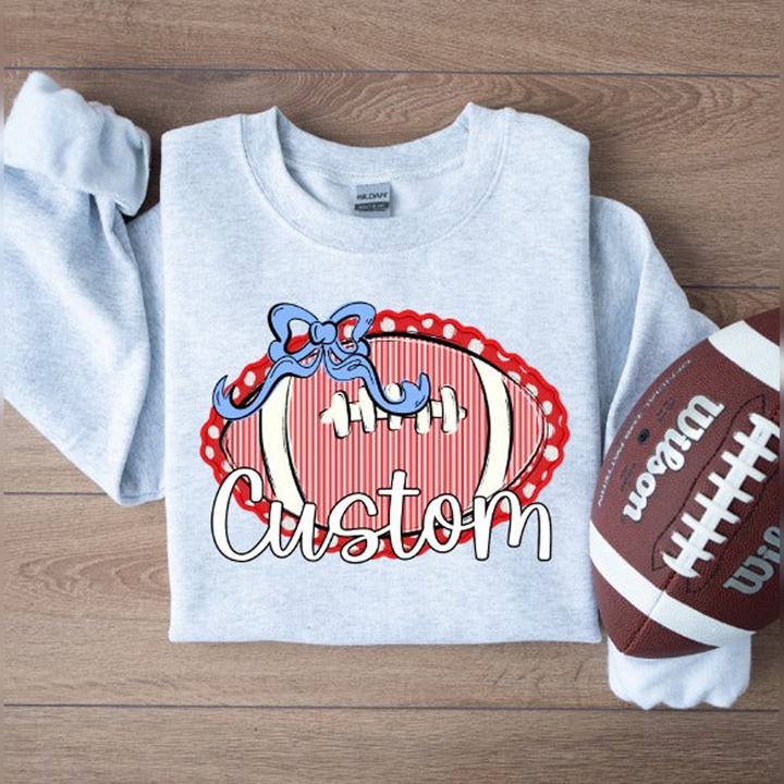 Custom Seersucker Football + Bow – DTF Transfer – product image