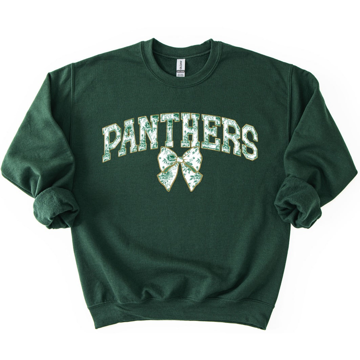 Custom Toile Initials or Name with Bow DTF transfer on a sweatshirt