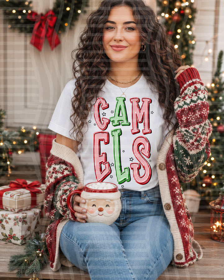 Camels Red and Green Christmas Seersucker Mascots DTF transfer