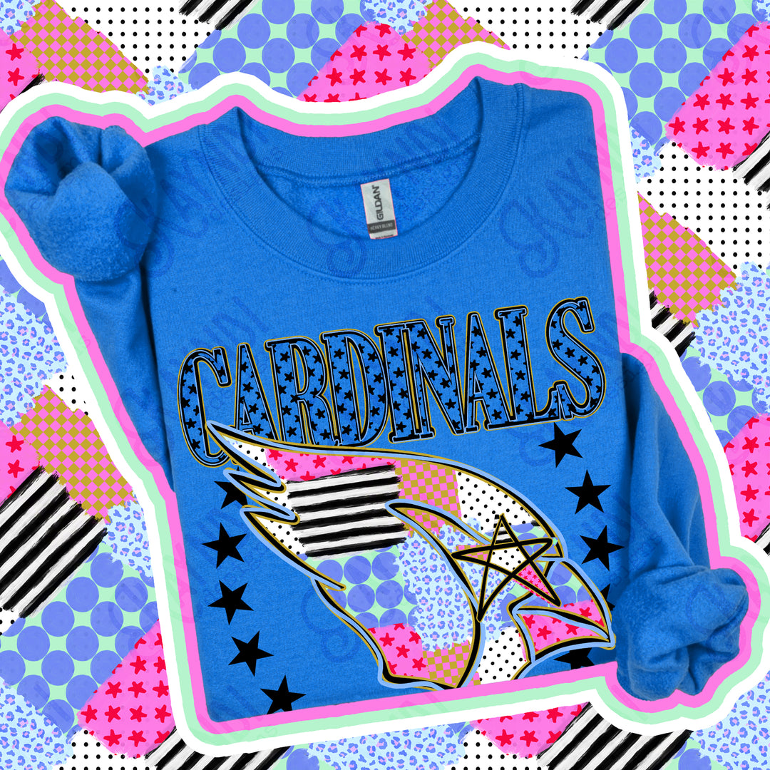 Cardinals 2 Patchwork Varsity Stars mascot DTF transfer