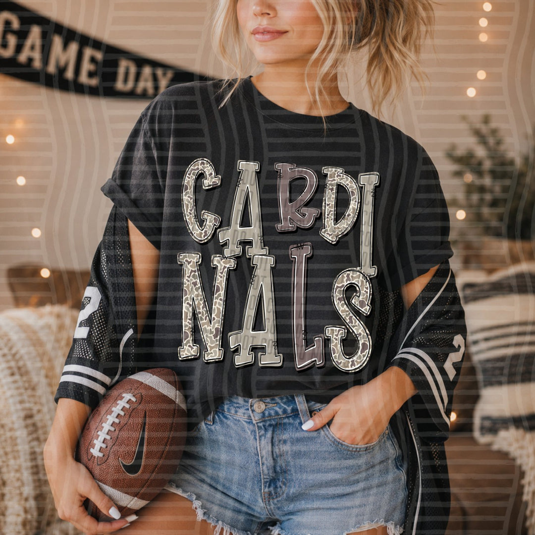 Cardinals Camo Jumble Mascots DTF transfer