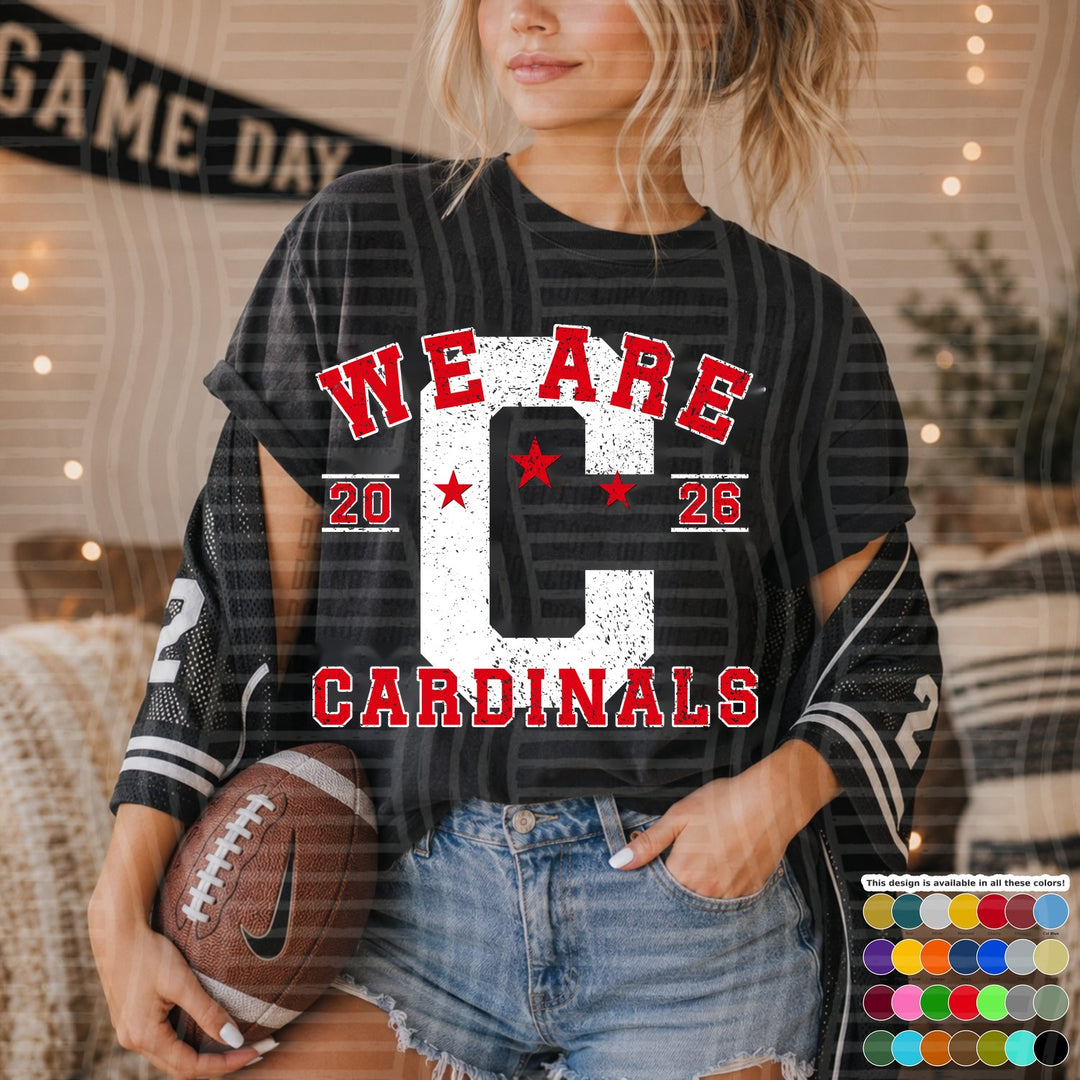 Cardinals Red Varsity Initials White Outline DTF transfer mockup