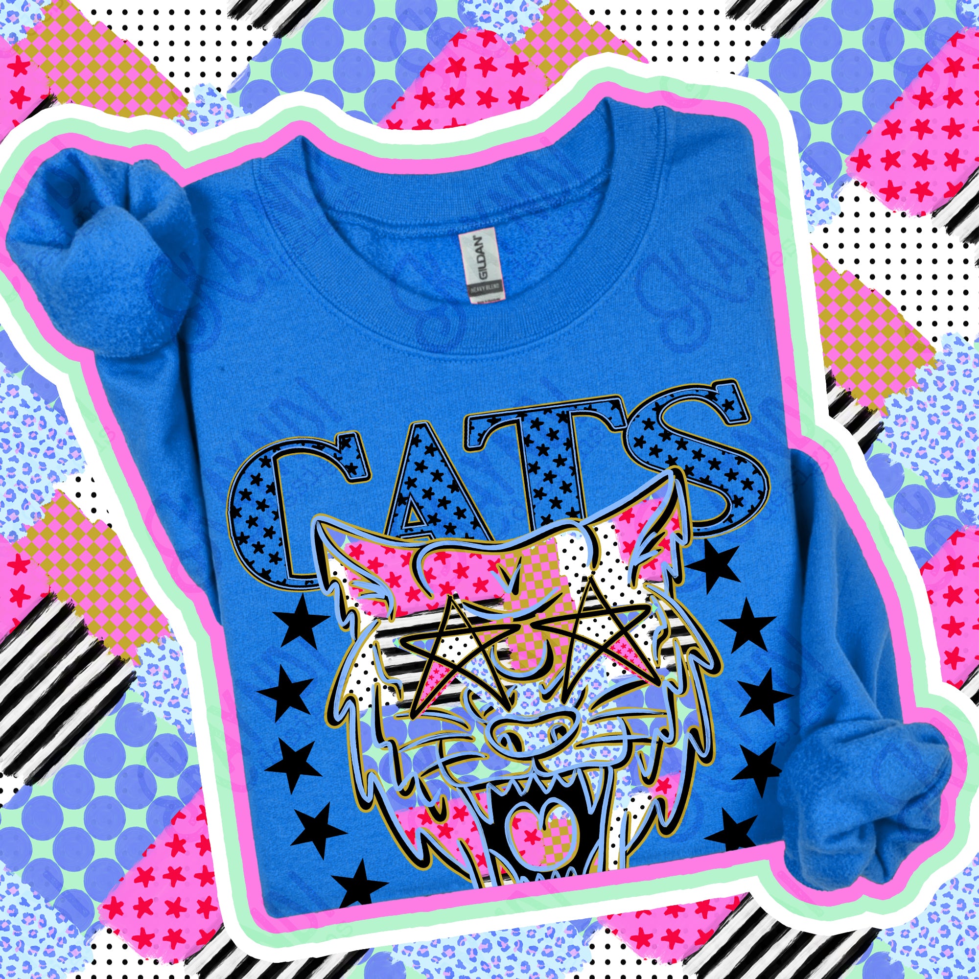 Patchwork Varsity Stars Mascots Cats design