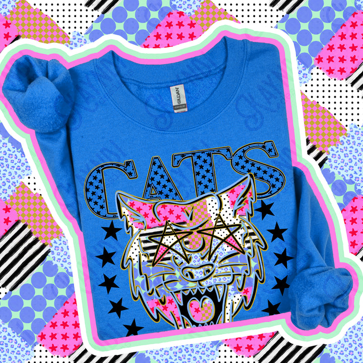 Cats Patchwork Varsity Stars mascot DTF transfer