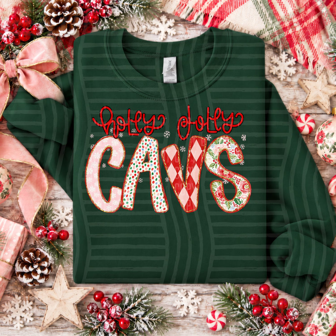 Cavs Holly Jolly Confetti Mascots DTF transfer