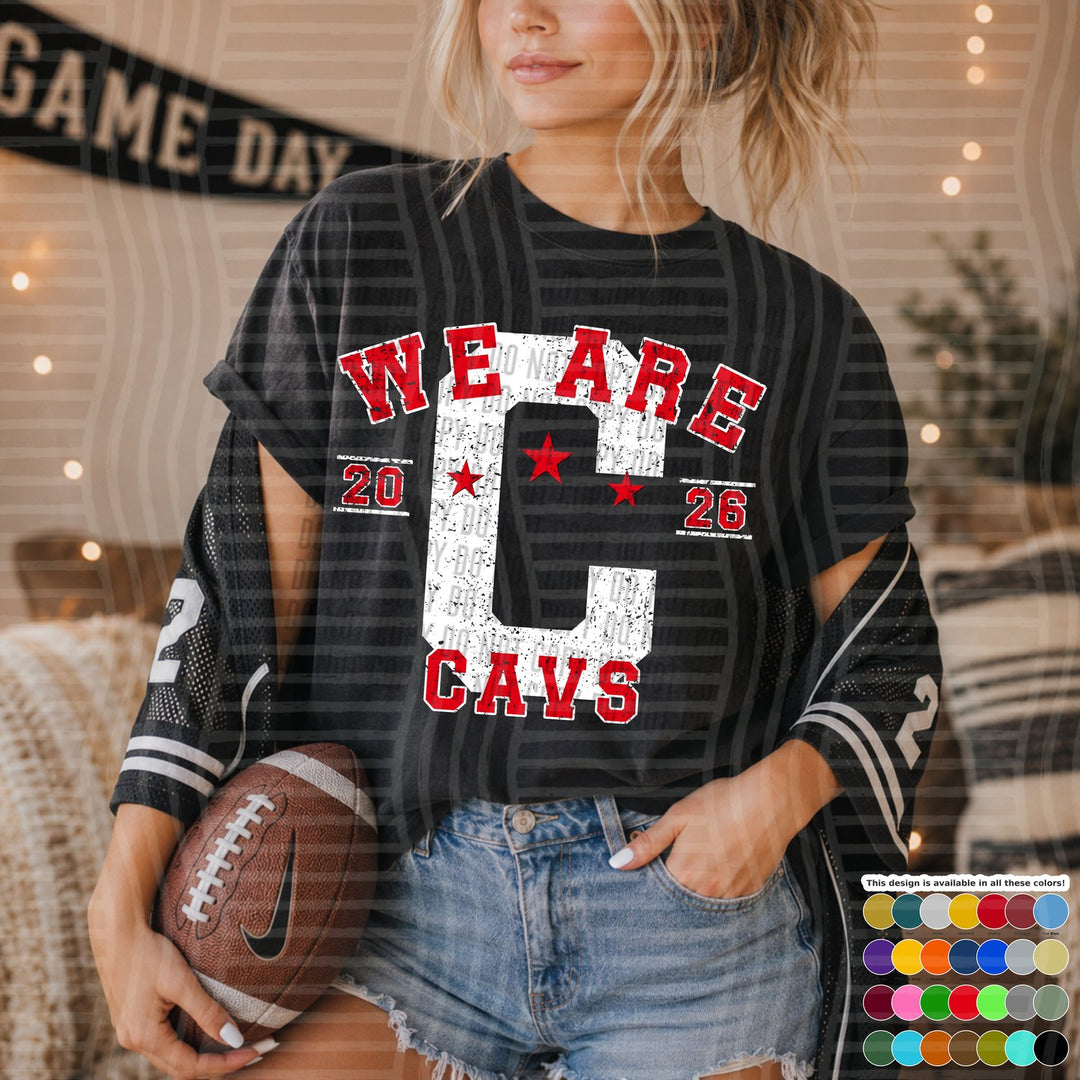 Cavs Varsity Initials White Outline Mascots DTF transfer
