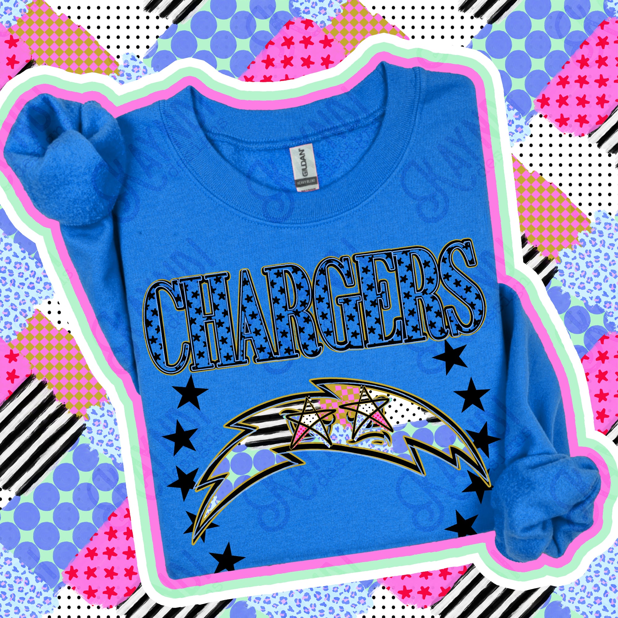 Patchwork Varsity Stars Mascots Chargers design