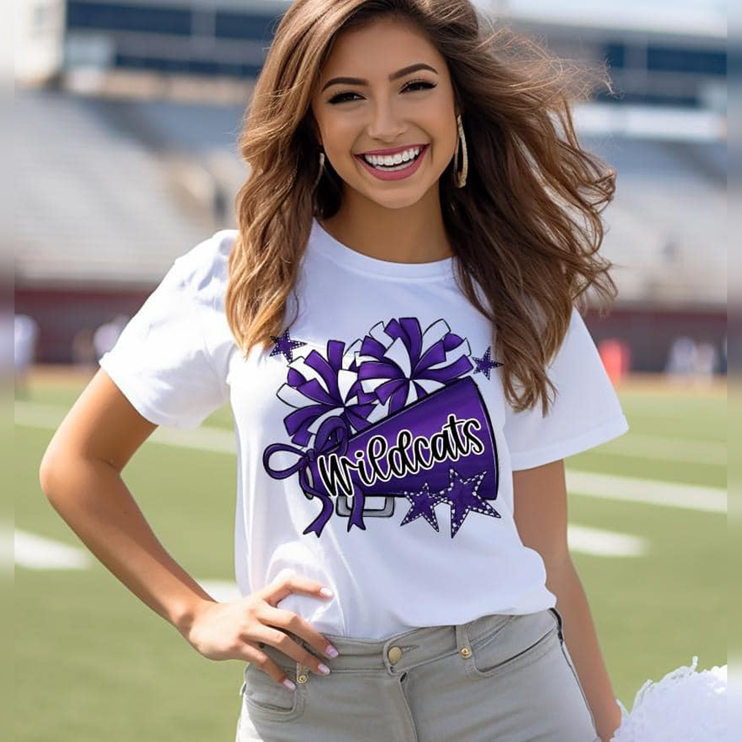 Cheer Megaphones with Stars Purple – DTF Transfer