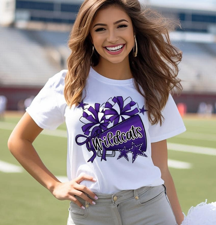 Cheer Megaphones With Stars Purple mascot custom transfer design