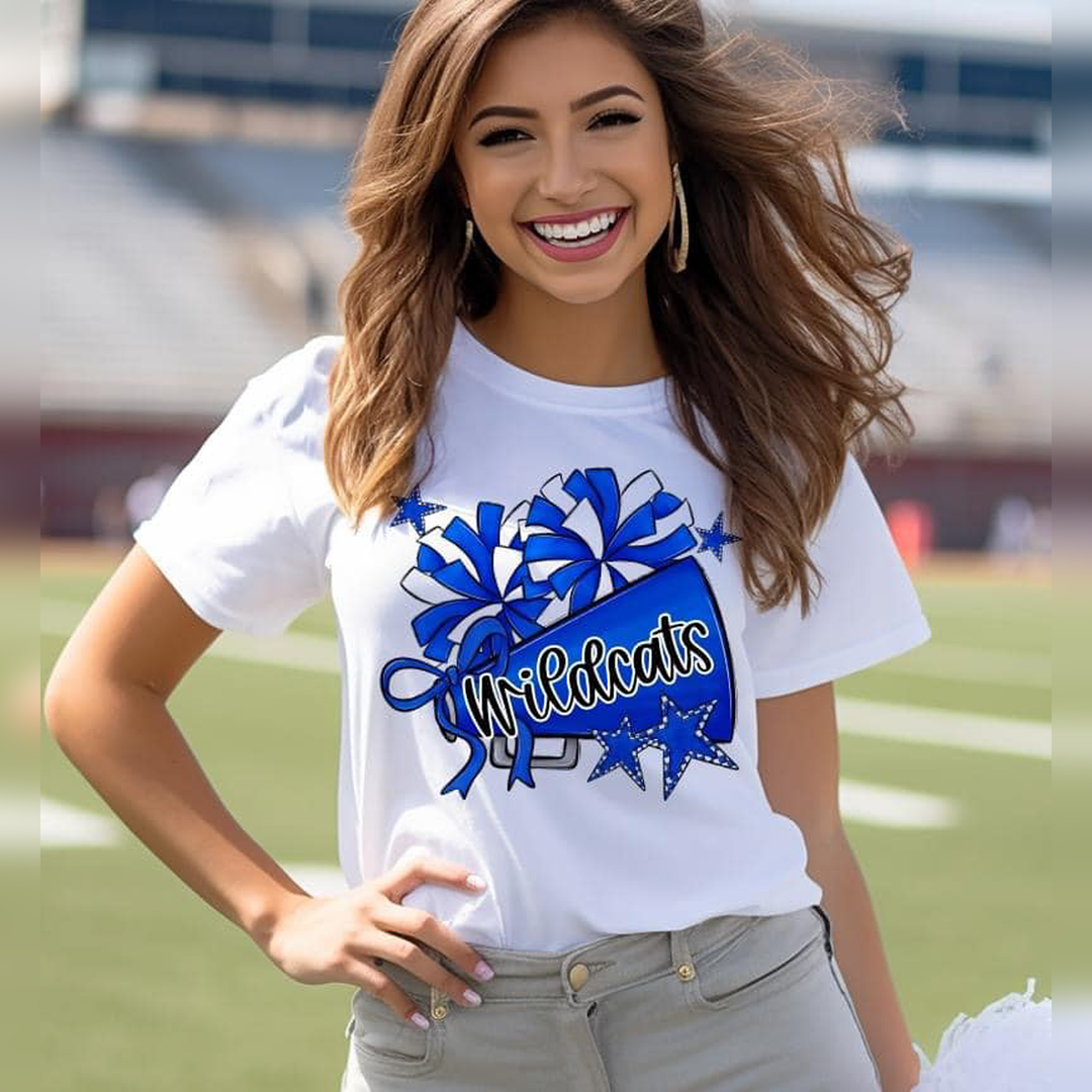 Cheer Megaphones with Stars Royal Blue – DTF Transfer