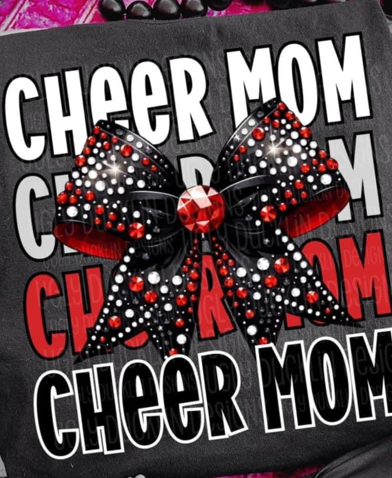 Cheer Mom Faix Rhinestone Red UD-Lovie T Designs