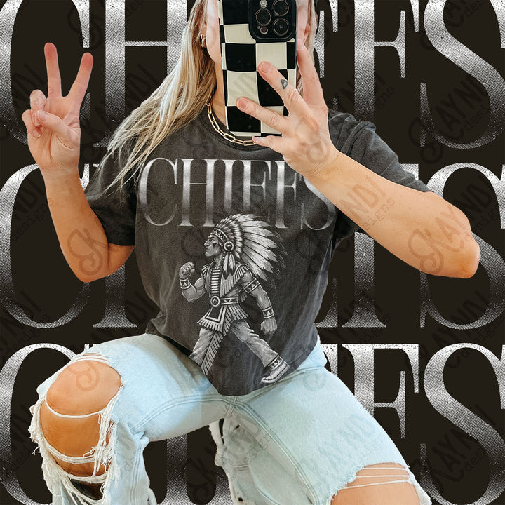 Halftone Mascots Chiefs DTF transfer mockup