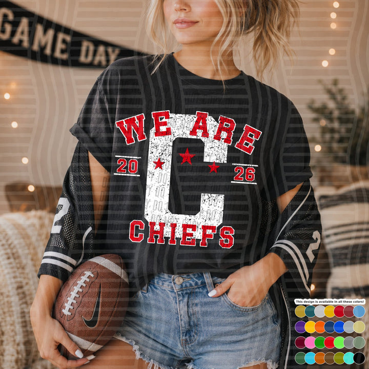 Chiefs Varsity Initials White Outline Mascots DTF transfer