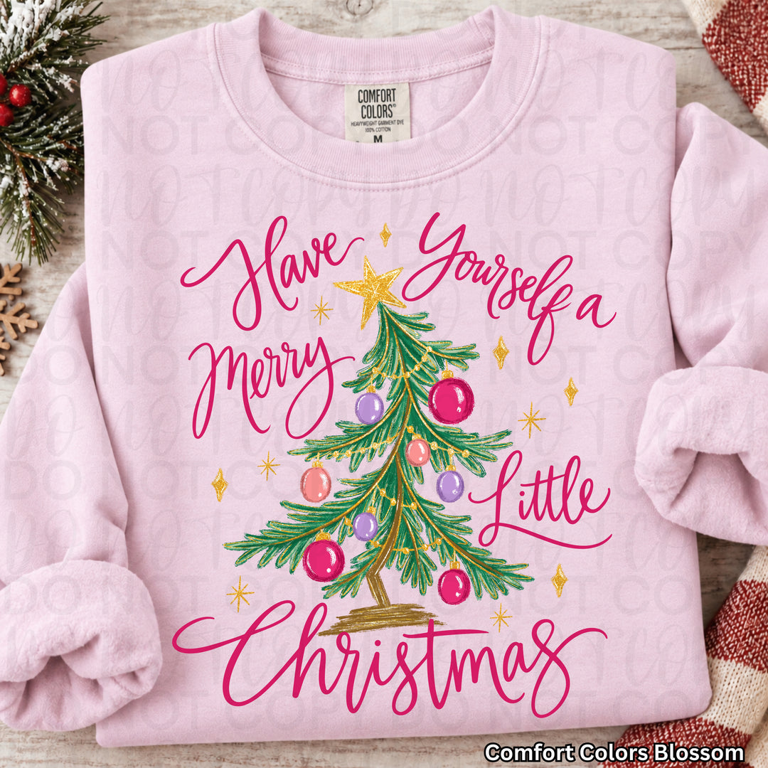 Have Yourself a Merry Little Christmas pink tree DTF transfer mockup 3
