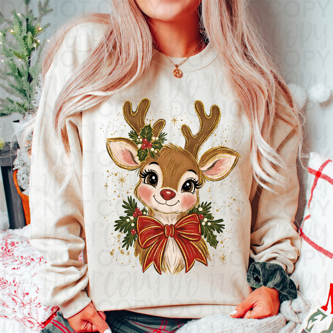 Christmas Reindeer Glitter Christmas design on a finished tee or sweatshirt – Lovie T Designs