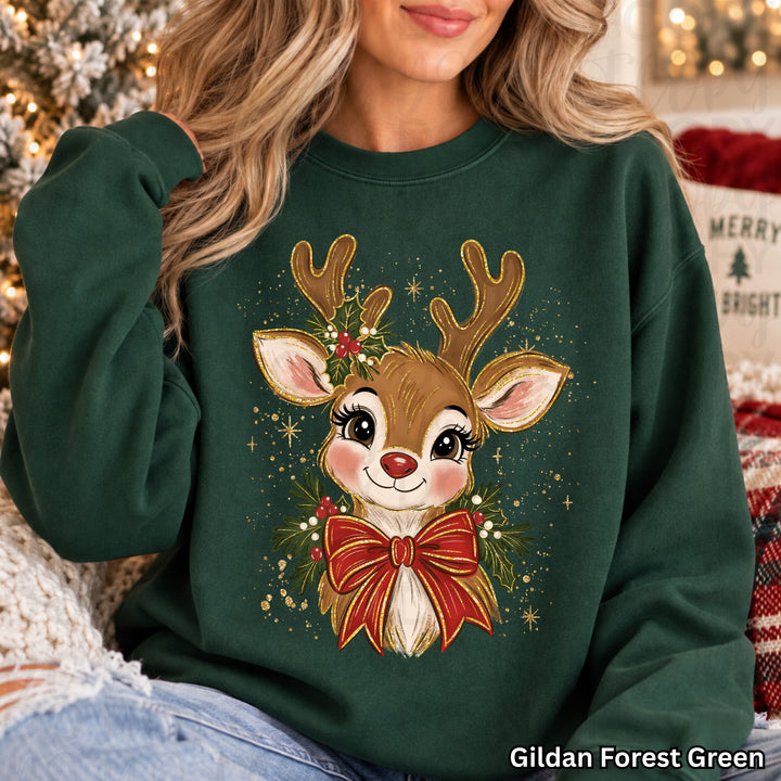 Christmas Reindeer Glitter Christmas design on a finished tee or sweatshirt – Lovie T Designs