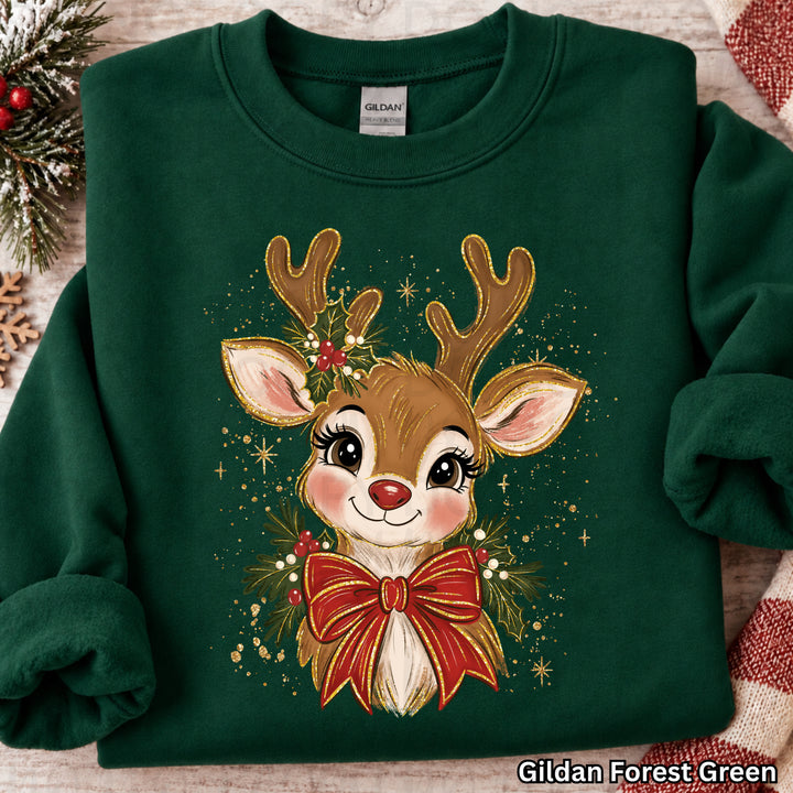 Christmas Reindeer with red bow DTF transfer mockup 3