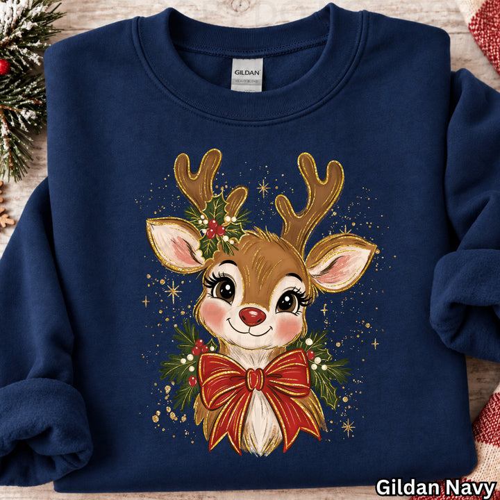 Christmas Reindeer with red bow DTF transfer mockup 4