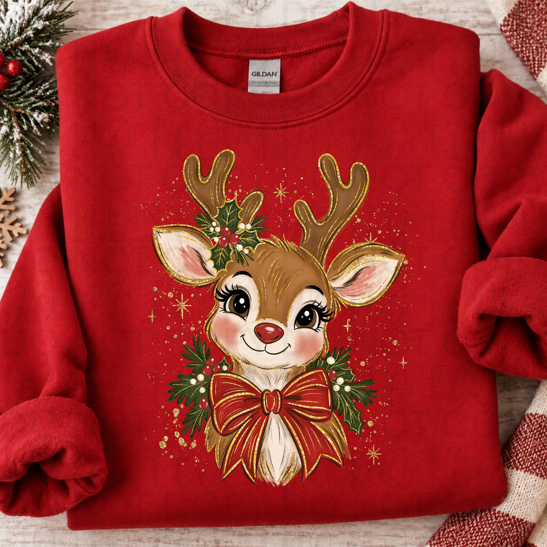 Christmas Reindeer with red bow DTF transfer mockup 5