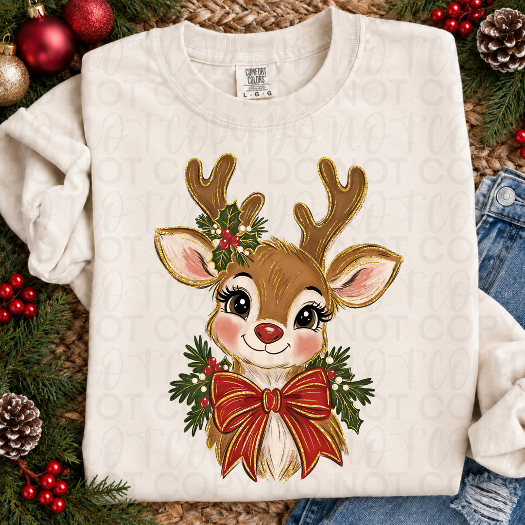 Christmas Reindeer Glitter DTF transfer design preview