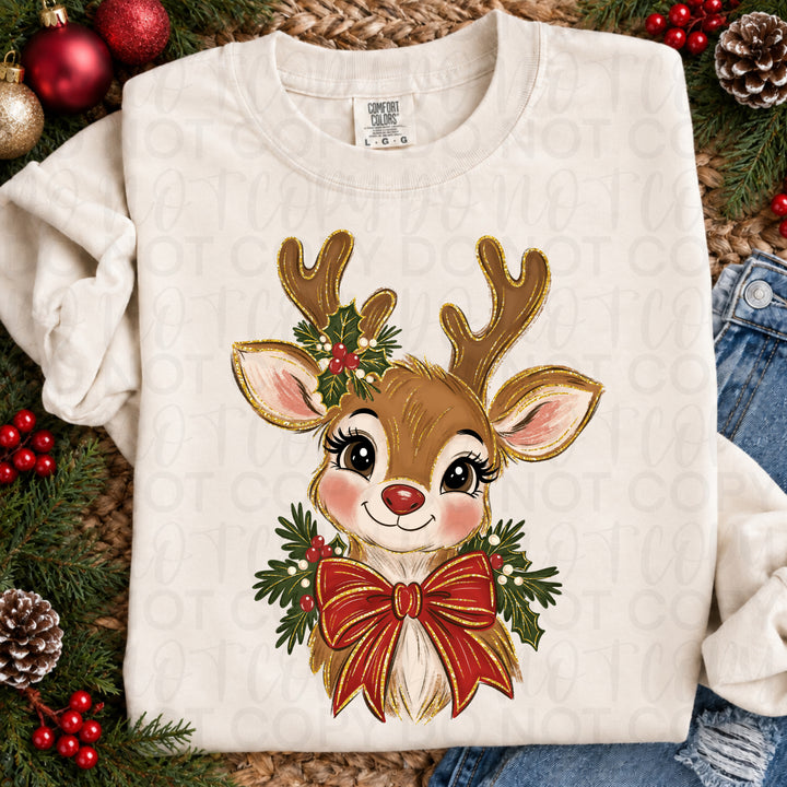 Christmas Reindeer Glitter DTF transfer design preview