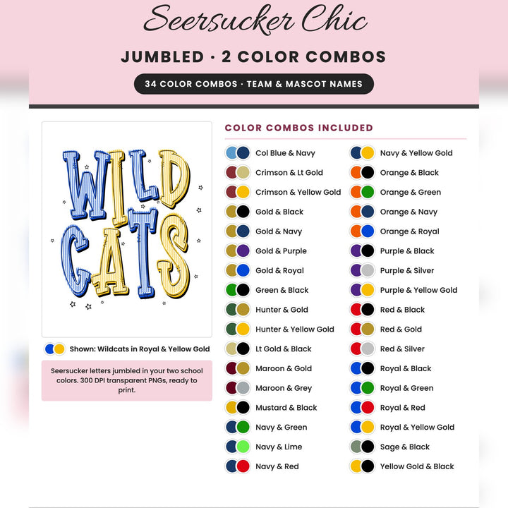Seersucker Chic Two Color Mascots 34 color combos chart