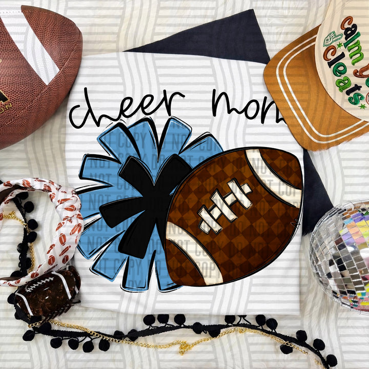 Cheer Mom DTF transfer in Columbia Blue & Black