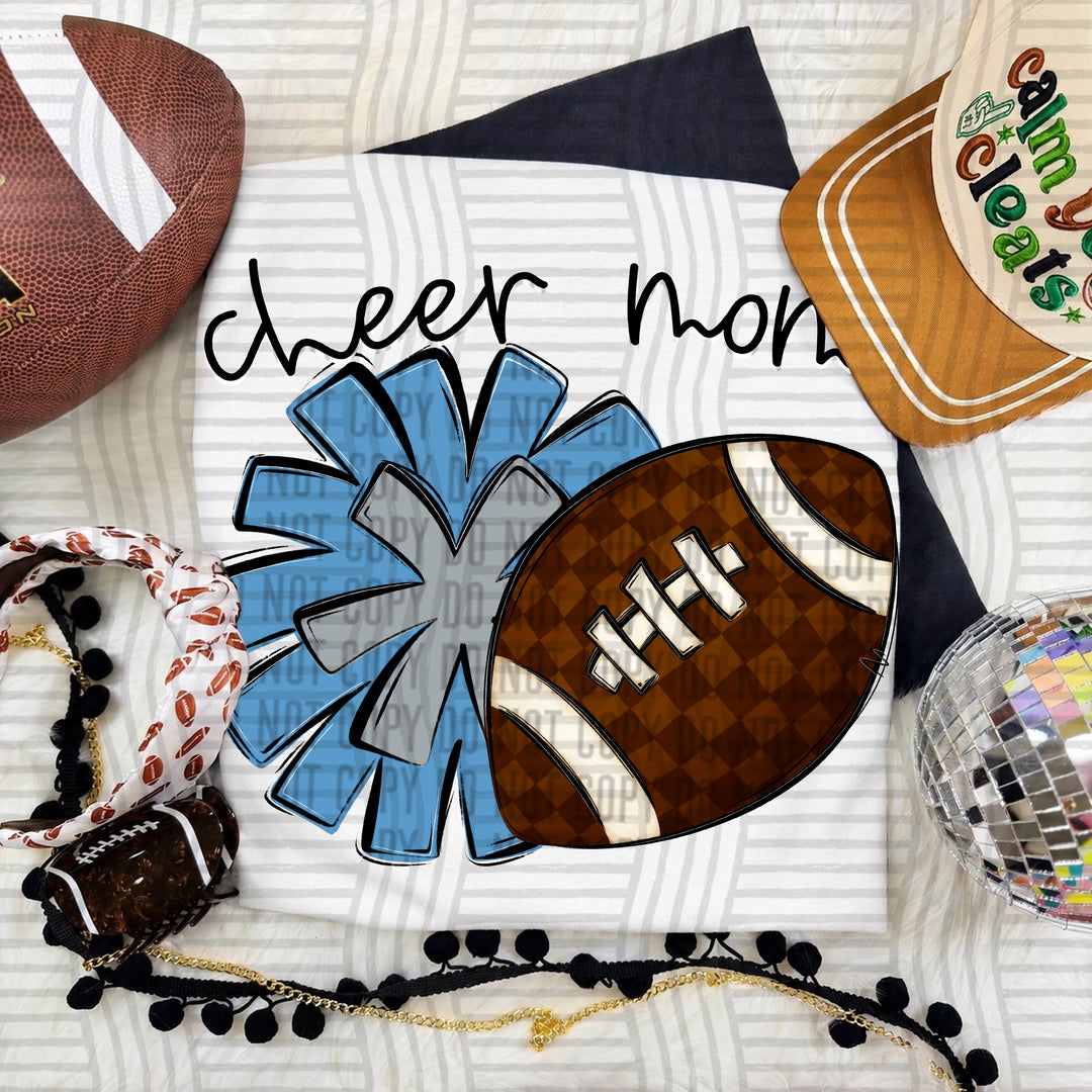 Cheer Mom DTF transfer in Columbia Blue & Grey