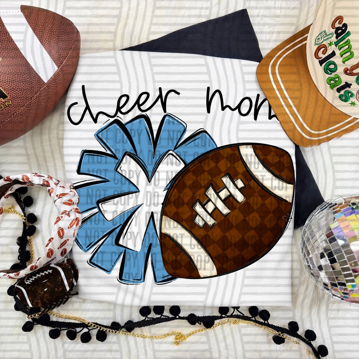 Cheer Mom DTF transfer in Columbia Blue & White