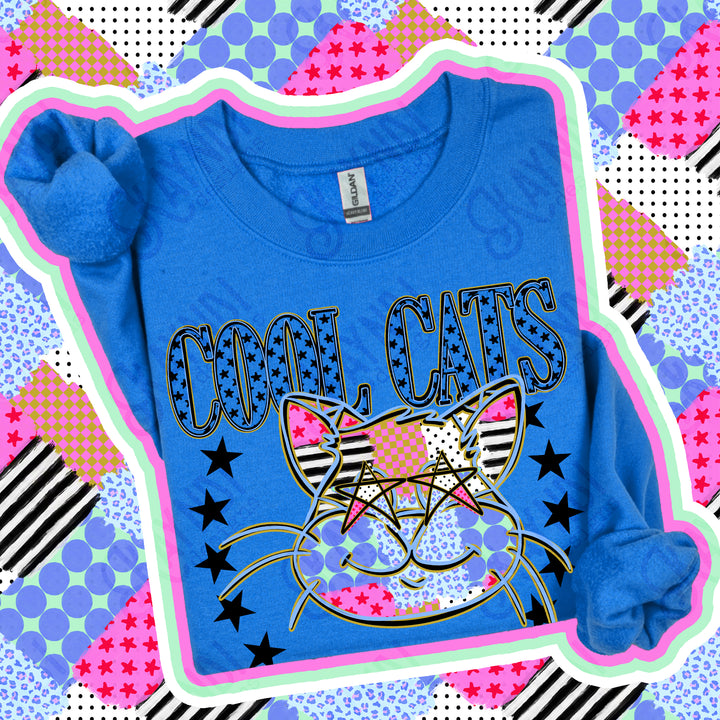 Cool Cats Patchwork Varsity Stars mascot DTF transfer