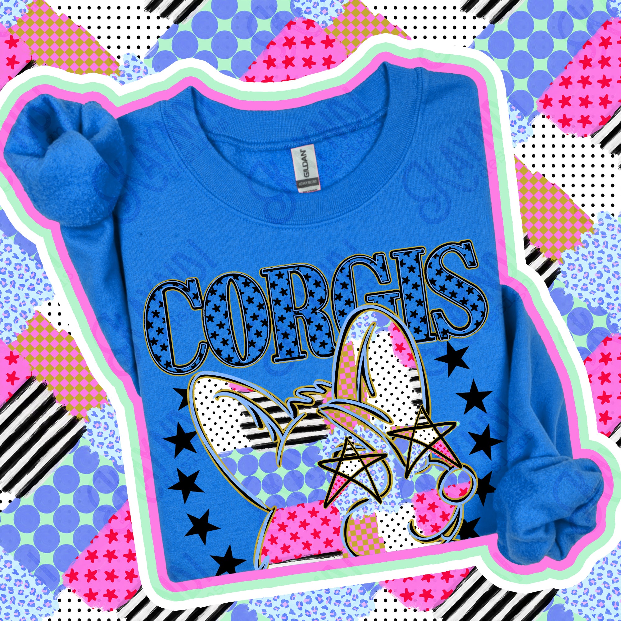 Patchwork Varsity Stars Mascots Corgis design