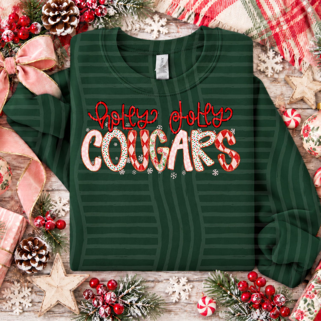 Cougars Holly Jolly Confetti Mascots DTF transfer