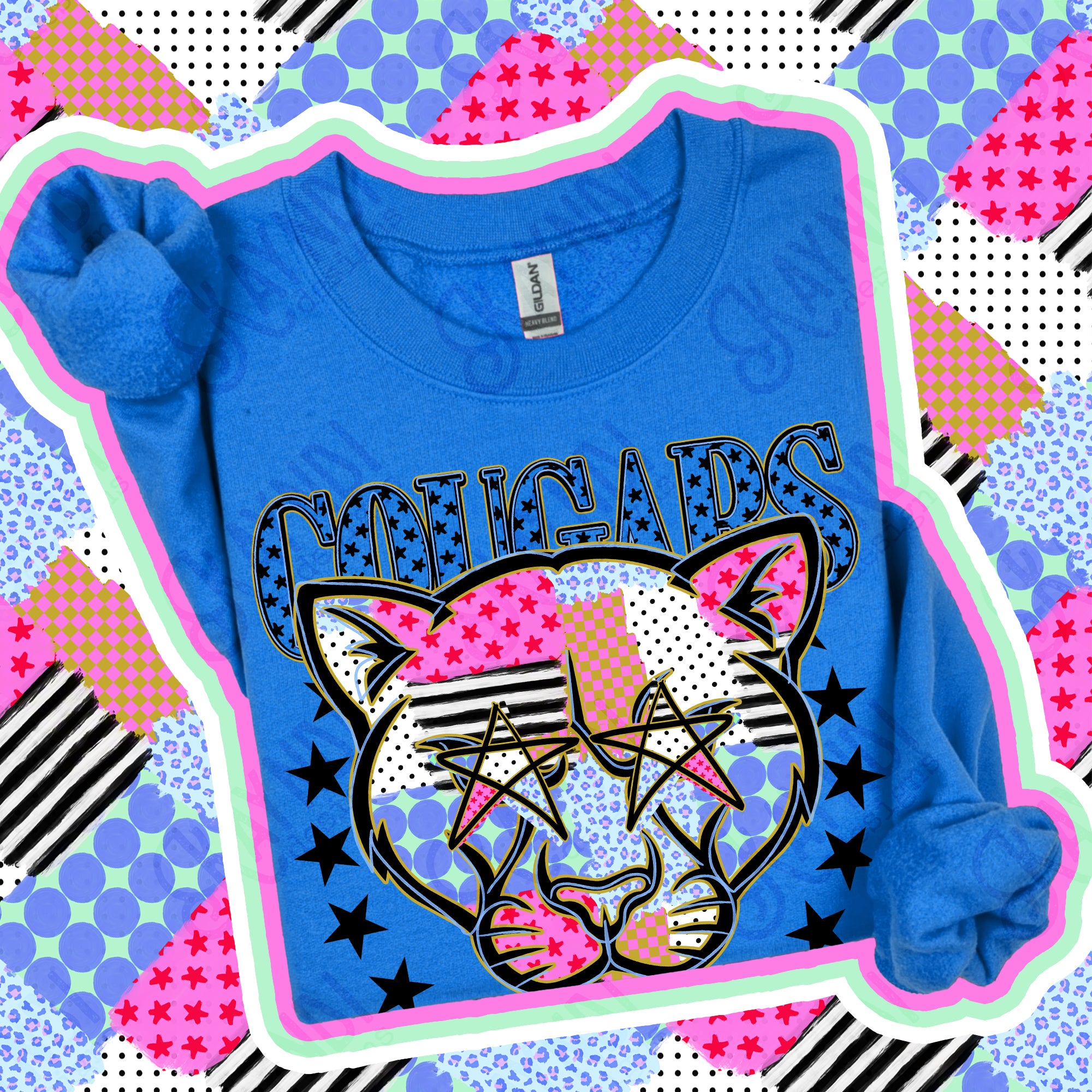 Patchwork Varsity Stars Mascots Cougars design