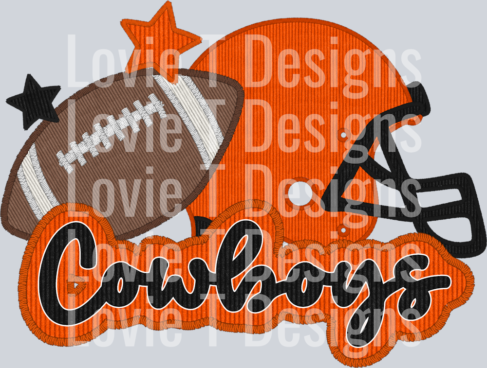 Cowboys Football and Helmet Faux Applique