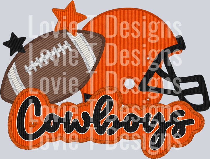 Cowboys Football and Helmet Faux Applique