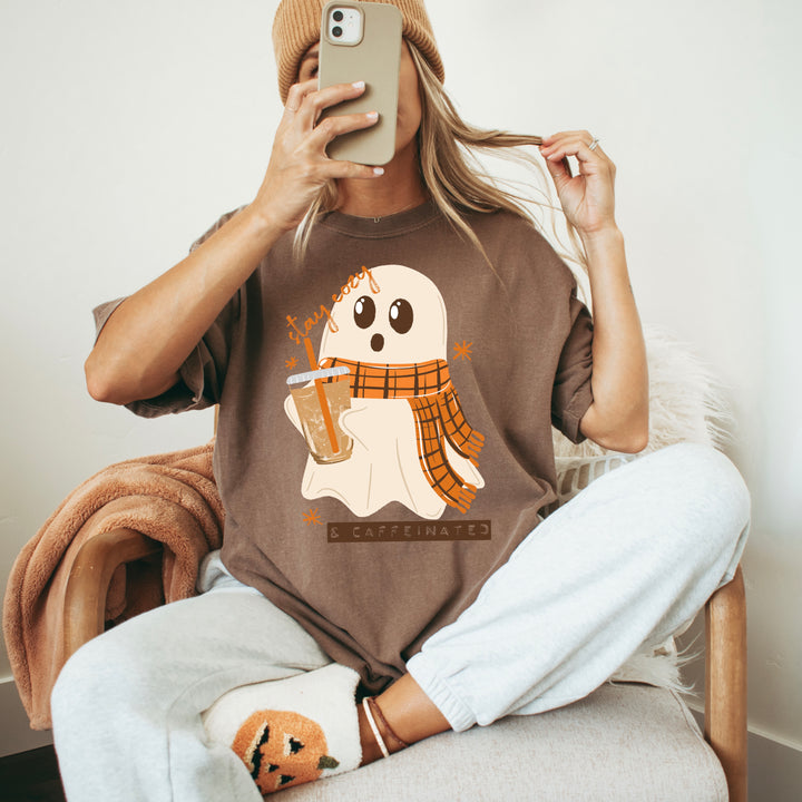 Stay Cozy & Caffeinated Fall Ghost DTF transfer – mockup