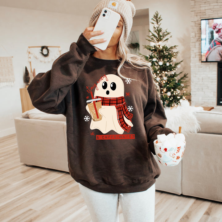 Stay Cozy & Caffeinated Winter Ghost DTF transfer – mockup