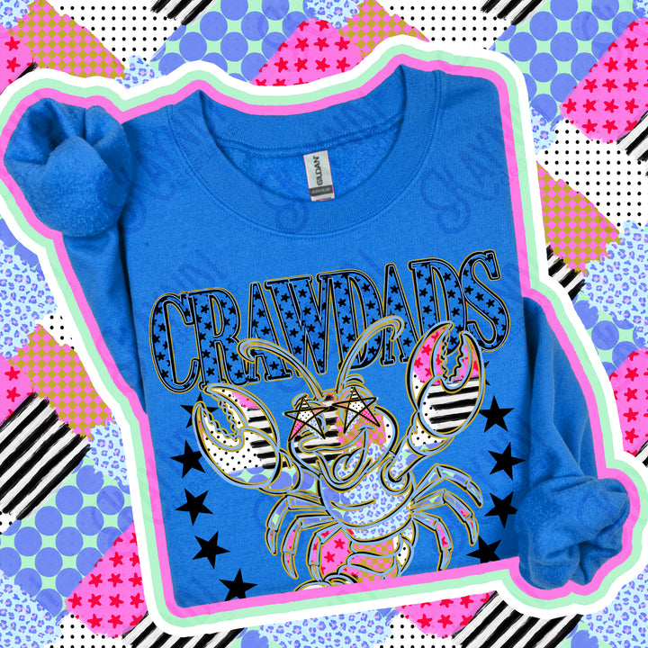 Crawdads Patchwork Varsity Stars mascot DTF transfer
