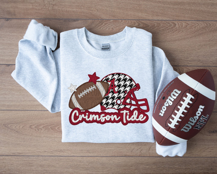 CRIMSON TIDE CHECKER LOGO FOOTBALL AND HELMET FAUX APPLIQUE