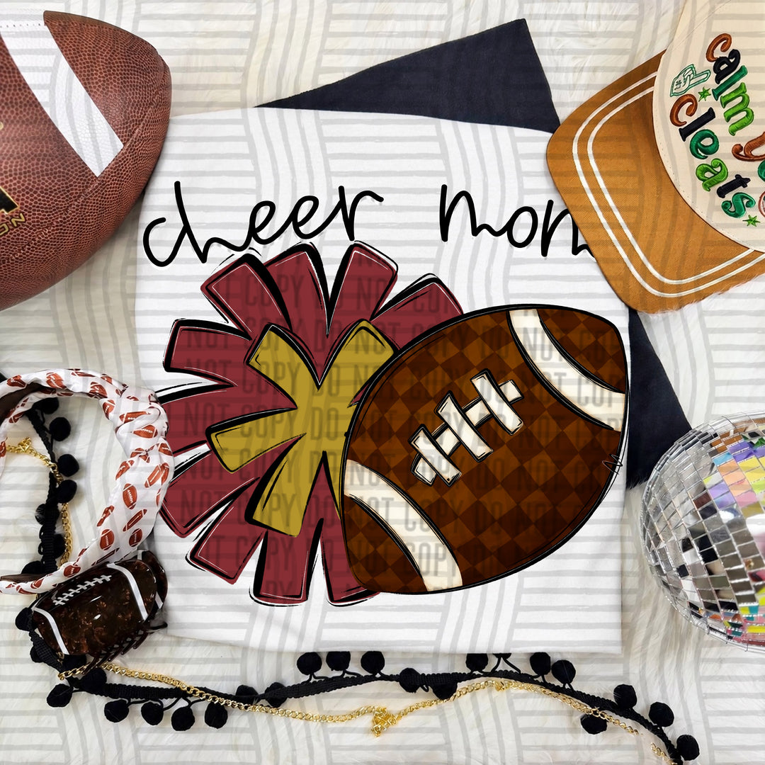 Cheer Mom DTF transfer in Crimson & Gold