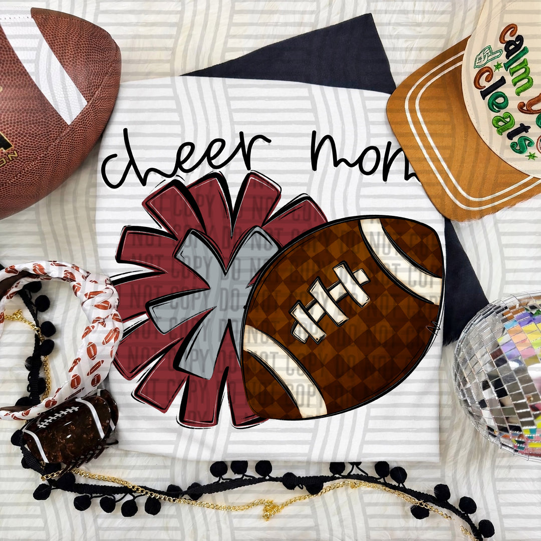 Cheer Mom DTF transfer in Crimson & Grey