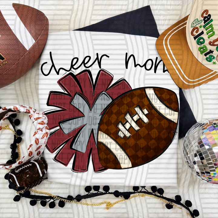 Cheer Mom DTF transfer in Crimson & Grey