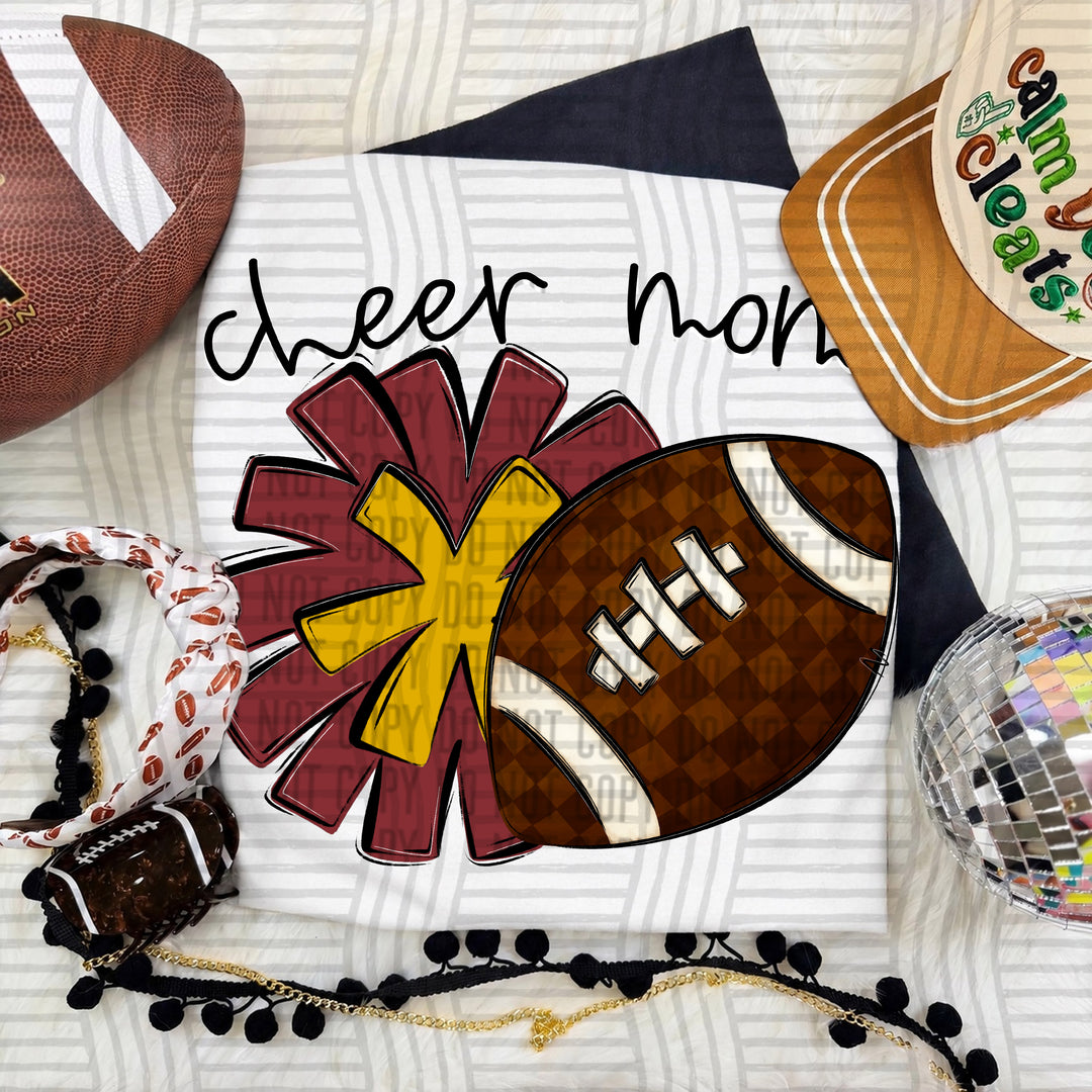 Cheer Mom DTF transfer in Crimson & Mustard
