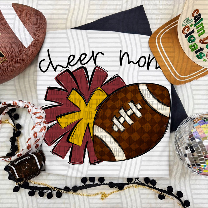 Cheer Mom DTF transfer in Crimson & Mustard