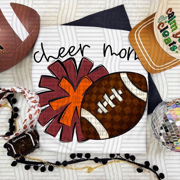 Cheer Mom DTF transfer in Crimson & Orange