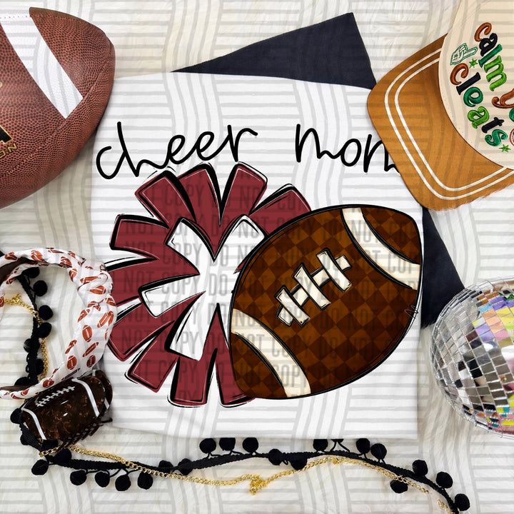 Cheer Mom DTF transfer in Crimson & White